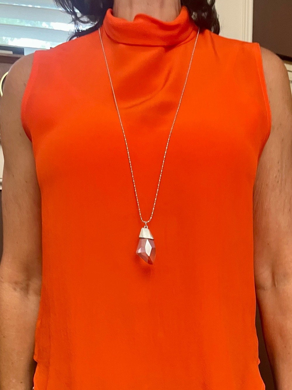 Large Crystal Pendant on Silver Chain - Women’s Jewelry